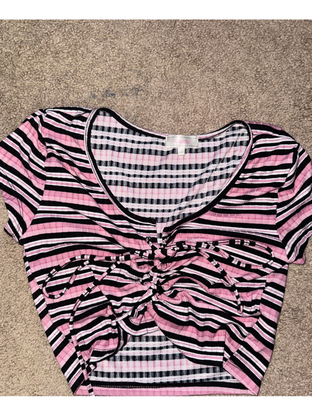 Stella Tweed Pink & Black Striped Tie-Front Tunic